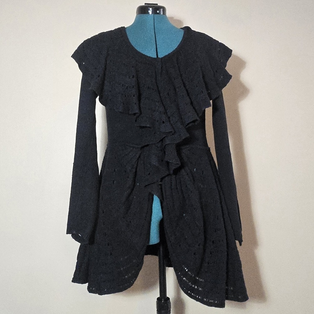 Anthropologie Liefnotes Goth Fairy Ridged Ruffle Snap Cardigan Black Whimsigoth